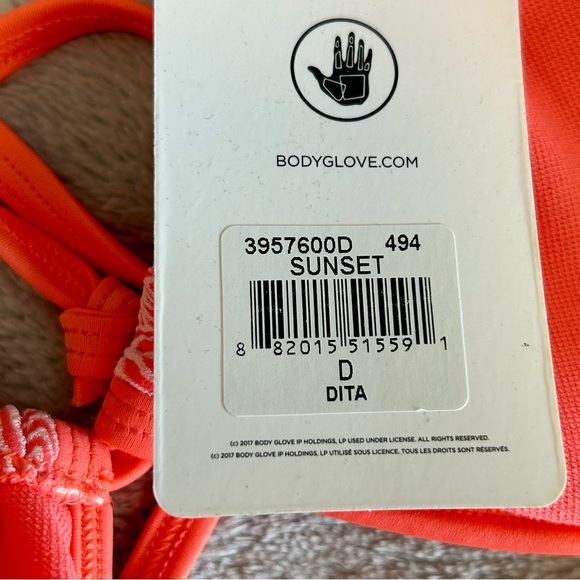 Body Glove Sz D Dita Triangle Slider Bikini Top NWT Orange & White Edge Design - Picture 6 of 7